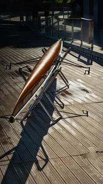 Rowing boat mounted on upside down supports Foto stock