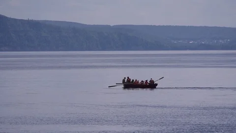 Rowing boat on the river Stock Footage 73126392