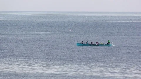 Rowing boat on sea ocean Stock Footage 74582741