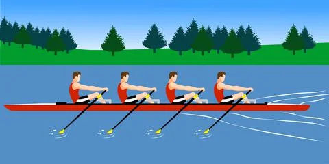 Rowing boat team training before the competition Stock Illustration