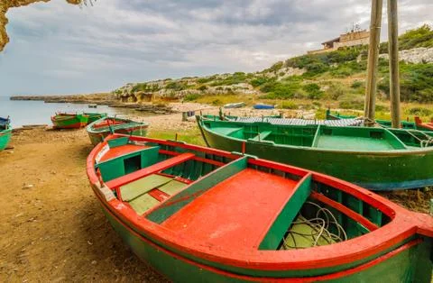 Rowing boats on beach Stock Photos