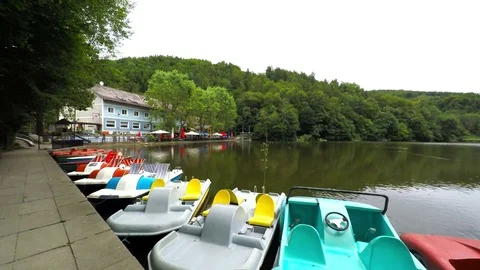 Rowing Boats on Lake Thal Stock Footage 80451688