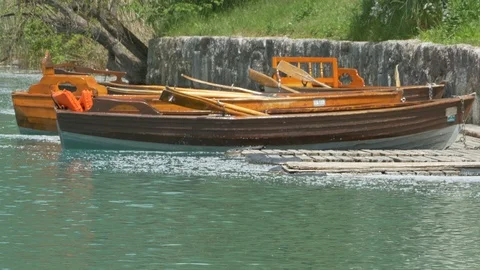 Rowing Boats Moored on Shore Stock Footage 108968424