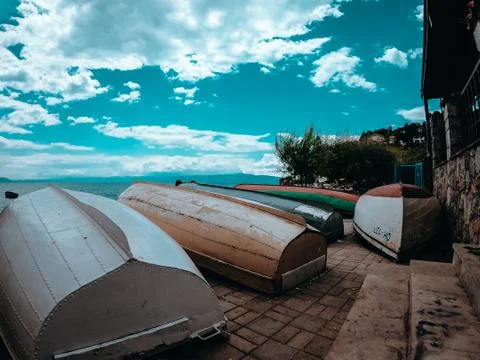 Rowing Boats Up side down Stock Photos