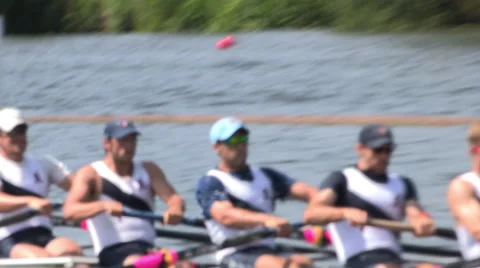Rowing from busy bank 3 Stock Footage 47525335