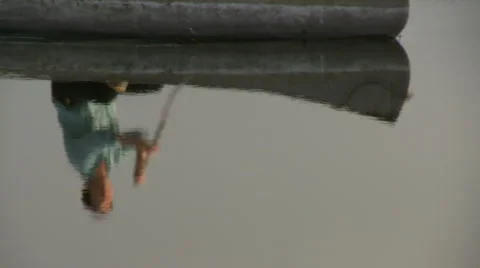 Rowing canoe reflection HD Stock Footage 6160765