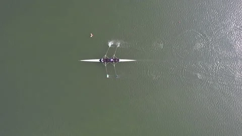 Rowing competition team training at Lake Sermo Kulon Progo Stock Footage 214547149