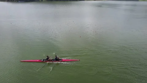 Rowing competition team training at Lake Sermo Kulon Progo Stock Footage 214551717