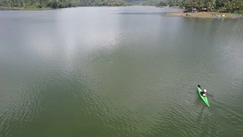 Rowing competition team training at Lake Sermo Kulon Progo Stock Footage 214554126