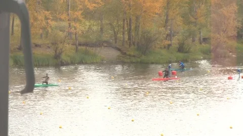 Rowing competitions through the rainy window Stock Footage 103194912