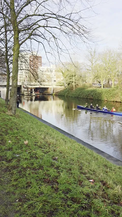 Rowing Crew Training on Canal in Groningen, Netherlands - January 17, 2026 Stock Footage 328477731