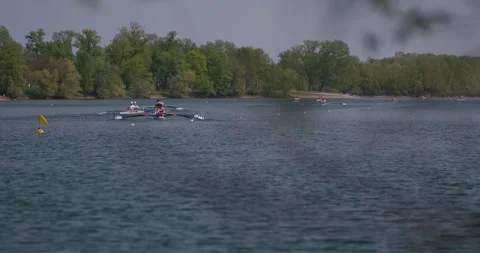 Rowing crews on Jarun Lake 스톡 동영상 332622025