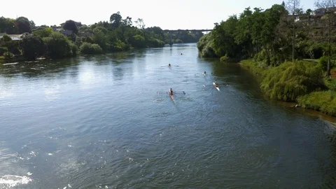 Rowing Downstream (Drone) Stock Footage 86834275