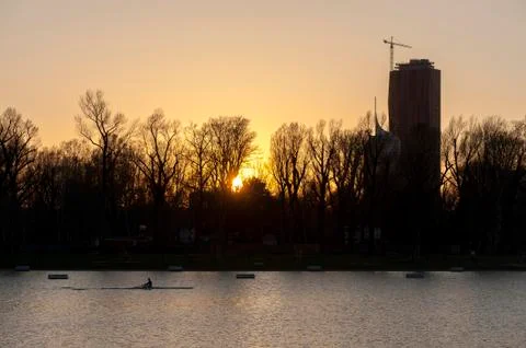 Rowing in the dusk Stock Photos