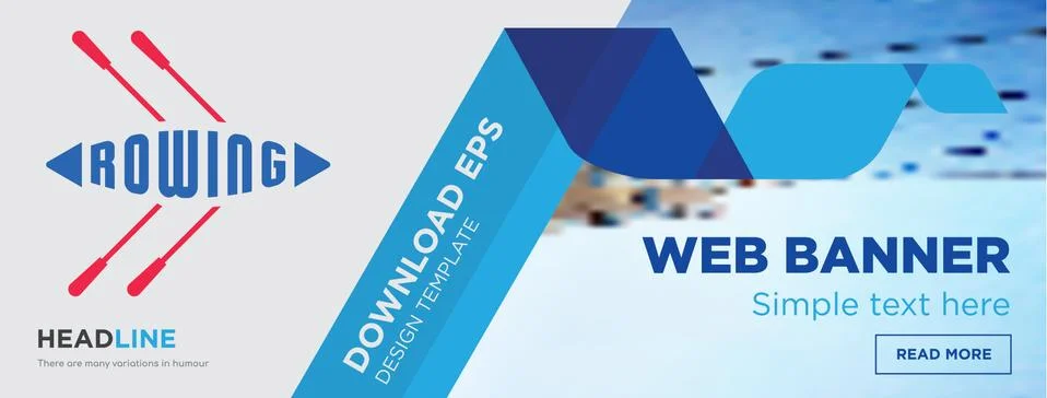 Rowing horizontal webpage banner template design with flat icon and blue shap Illustrazione stock gratuita