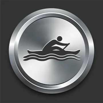 Rowing Icon on Metal Internet Button Stock Illustration