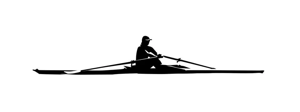 Rowing, isolated vector silhouette, ink drawing Stock Illustration