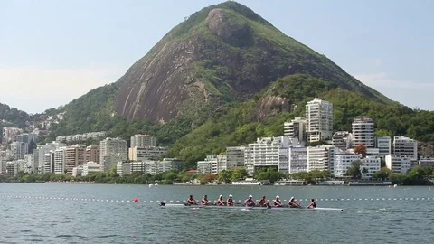 Rowing in lagoon in Rio 2016 Stock-Footage 71238783