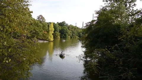 Rowing on a lake in Central park New York City Stock Footage 82397608