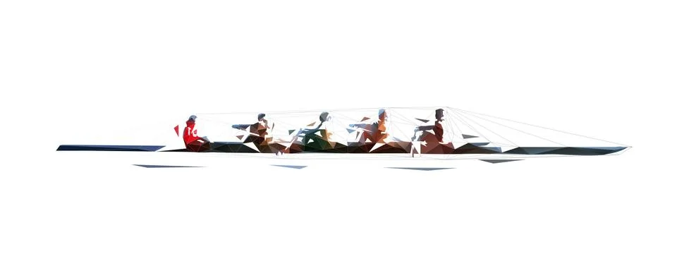 Rowing, low polygonal vector illustration. Geometric water sport Stock Illustration