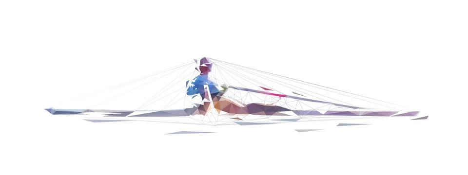 Rowing, low polygonal vector illustration. Geometric water sport Stock Illustration