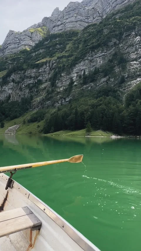 Rowing Motion on Mountain Lake Video stock 329446260