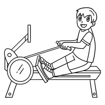 Rowing Oarsman on Indoor Rowing Machine Isolated Stock Illustration
