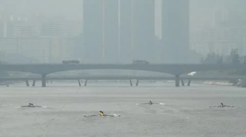 Rowing Race on the River Stock Footage 10789676