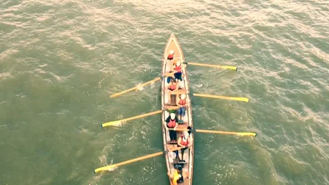 Rowing row team shot Ariel view. stock photo with copy space stock Stock Footage 116108135