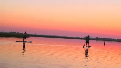 Rowing in the Sunrise Stock Footage 76396855