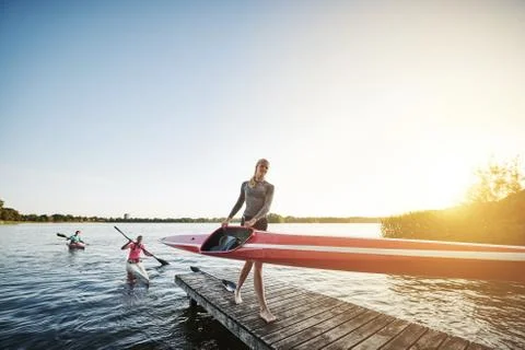 Rowing team after training Stock Photos