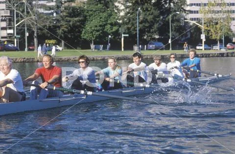 Rowing team, Lake Merritt, Oakland, CA Stock Photos