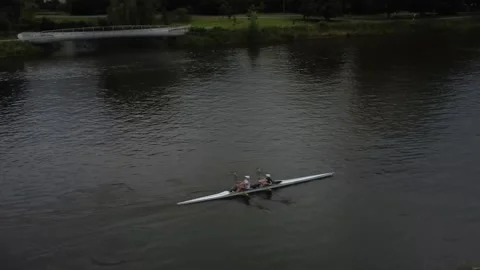 Rowing Team Practicing On A Cloudy Day in Gent, Belgium Stock Footage 279379813