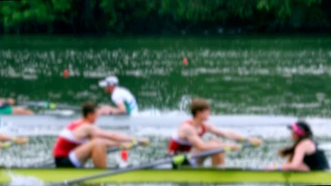 Rowing teams - blurred slow motion Stock Footage 89764890