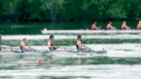 Rowing teams - blurred slow motion Stock Footage 89764934