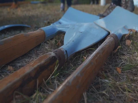 Rowing wooden paddle close up on the grass Stock Footage 104675763