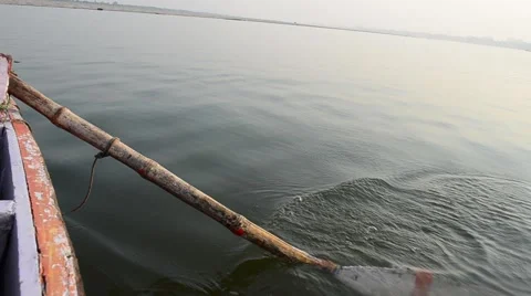 Rowing a wooden row boat Stock Footage 46102420