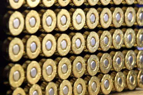 Rows of 45 caliber ammunition Stock Photos