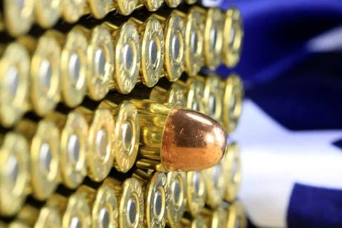 Rows of 45 caliber ammunition Stock Photos