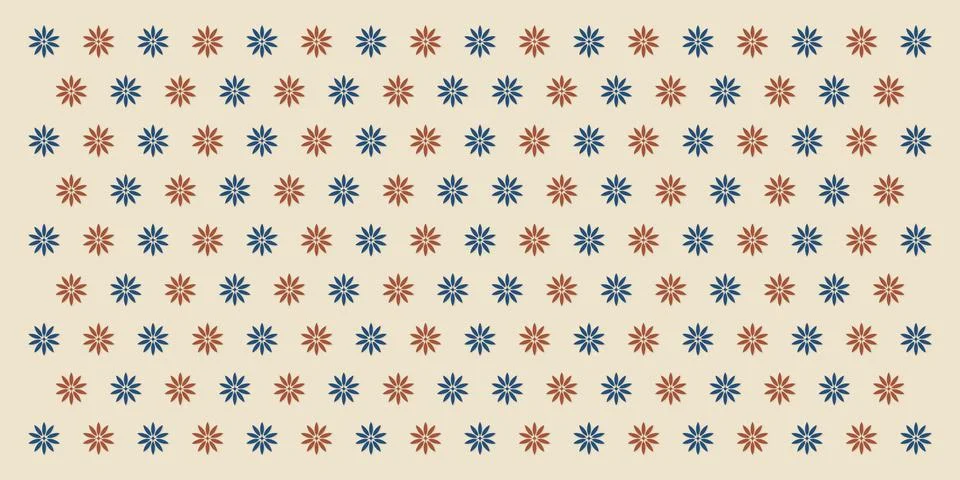 Rows of alternating navy and rust blossoms form a balanced retro textile de.. Stock-Illustration