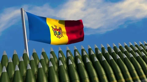 Rows of ammunition in front of Moldovan flag Stock Footage 171728573