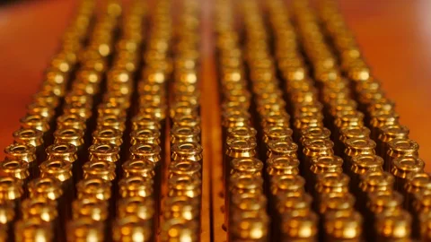 Rows of ammunition manufacturing and packaging Video stock 104363952