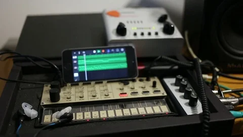 Rows Of Analog Midi Controllers. musical devices for sound equalizing Stock Footage 72193536