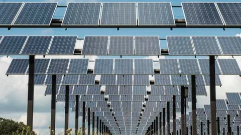 Rows and Rows Deep of Solar Panels Stock Photos