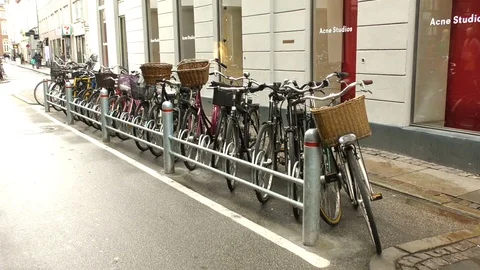 Rows of bicycles in copenhagen, Denmark Video stock 95708231