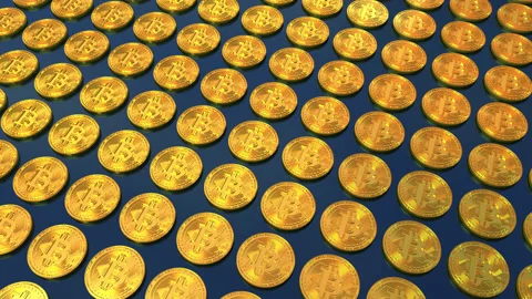 Rows Of Bitcoins Loop Video stock 234241526