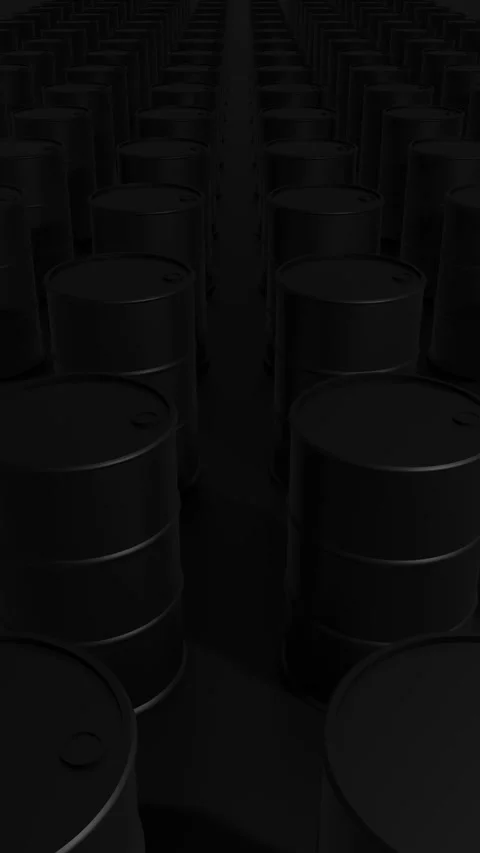 Rows of Black Oil Barrels in Dark Warehouse - 4K Loop Vertical Stock Footage 334796365