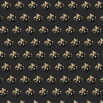 Rows of black present boxes small sized tied gold ribbons on grey background. Stock Photos