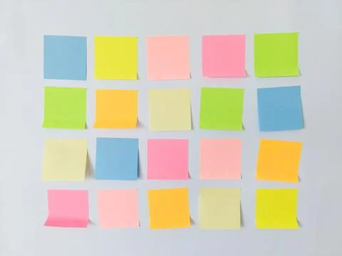 Rows of Blank Colorful Sticky Notes Stock Photos