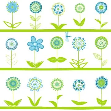 Rows with blue flowers Stock Illustration